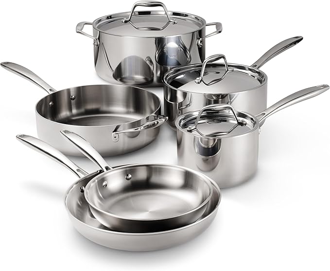 Tramontina Signature Tri-Ply Clad Stainless Steel 9-Piece Cookware Set with Lids, Pots and Pans Kitchen Set, Induction-Ready, Dishwasher-Safe, NSF-Certified