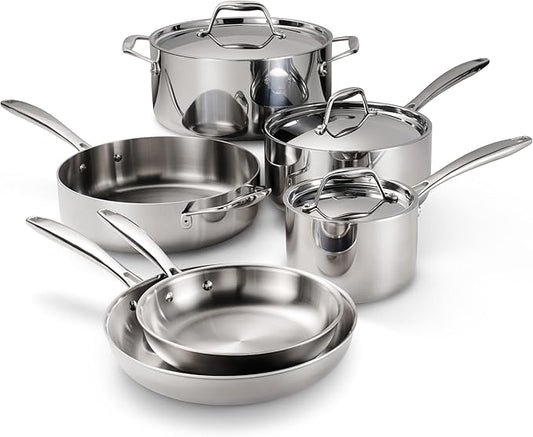 Tramontina Signature Tri-Ply Clad Stainless Steel 9-Piece Cookware Set with Lids, Pots and Pans Kitchen Set, Induction-Ready, Dishwasher-Safe, NSF-Certified