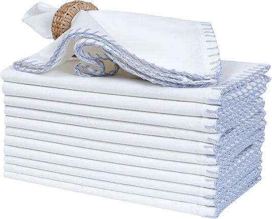 Bedding Craft Cotton Cloth Dinner Napkins Set of 12 – 18x18 Lavender Blue with Blanket Stitch Selvedge – Elegant Machine Washable Fabric Napkins for Weddings, Baby Showers, Parties & Dining