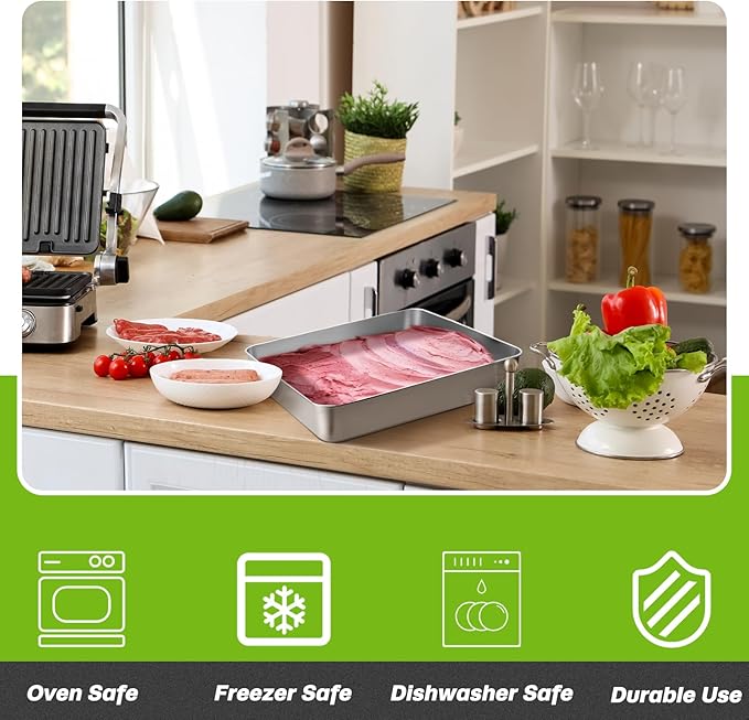 Tioncy 3 Set Stainless Steel Covered Cake Pan with Lid 11 x 9 Inches Rectangle Sheet Baking Pan with Covers Bakeware with Lids for Cakes Breads Casseroles Fish Vegetables and More