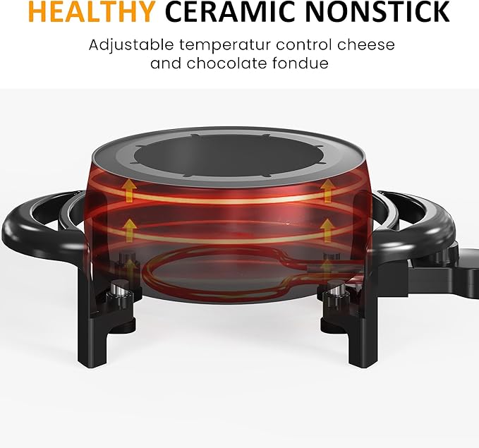 Sunvivi Electric Fondue Pot Set for Melting Chocolate Cheese, 3 Quart Fondue Set with Adjustable Temperature Control and 8 Color-Coded Forks, 1000W Non-Stick Fondue Maker for Dessert, Oil and Broth
