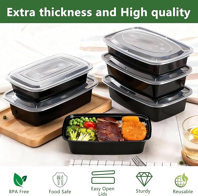 10Pack 35oz Meal Prep Containers Disposable Food Storage Containers with Lids, 1-Compartment Reusable Food Storage Plastic Stackable To Go Boxes Microwave, Freezer, Dishwasher Safe
