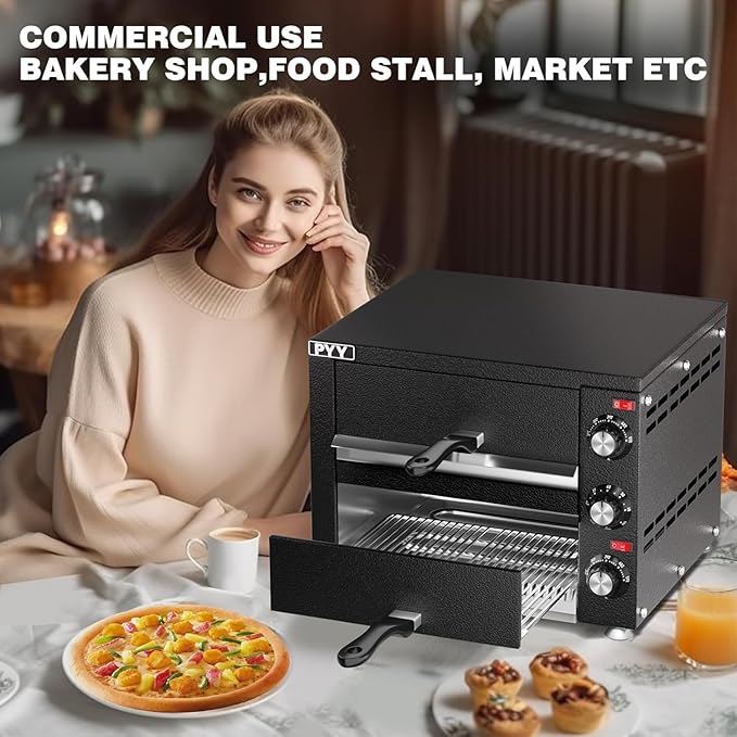 PYY Commercial Pizza Oven -12 Inch Double Decker Pizza Ovens 2-Layers Countertop Pizza Cooker Electric Indoor with Timer Stainless Steel Pizza Maker for Party Restaurant Home, Black