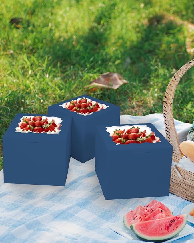 Bakepacker 36pcs 6x6x5 Inches Cake Boxes with Window 18-Packs Ink Blue Cake Boxes 6 Inch Bakery Boxes (18 Cake Boxes +18 Cake Boards Included)