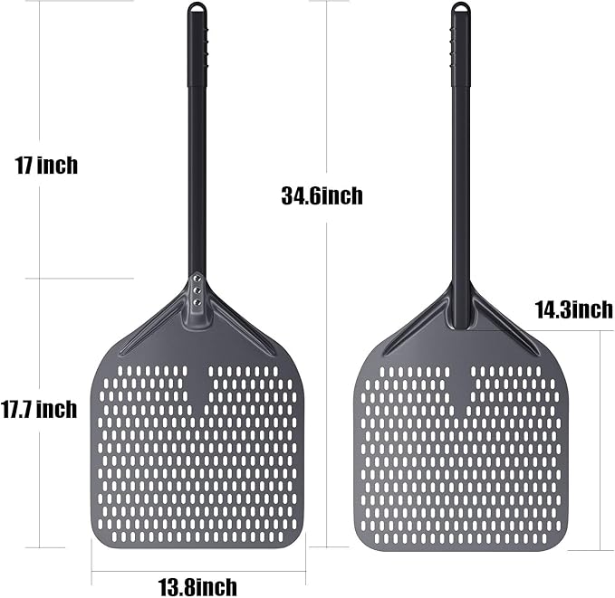 14" Perforated Pizza Peel, 14" x 16" Lightweight Aluminum Pizza Turning Peel, Commercial Pizza Paddle, 34 Inch Overall