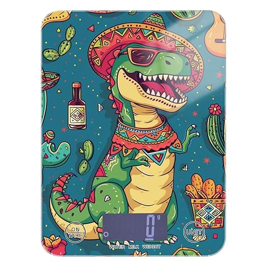 Blue Dinosaur Cactus Food Scale Kitchen Digital Scale Food Ounces and Grams Dieting Baking Cooking Waterproof Glass Panels LCD Display,4 Units Tare Function