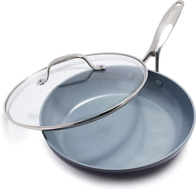 GreenPan Valencia Pro Hard Anodized Healthy Ceramic Nonstick 10" Frying Pan Skillet with Lid, PFAS-Free Cookware, Stainless Steel Handle, Induction Suitable, Dishwasher Safe, Oven Safe, Gray