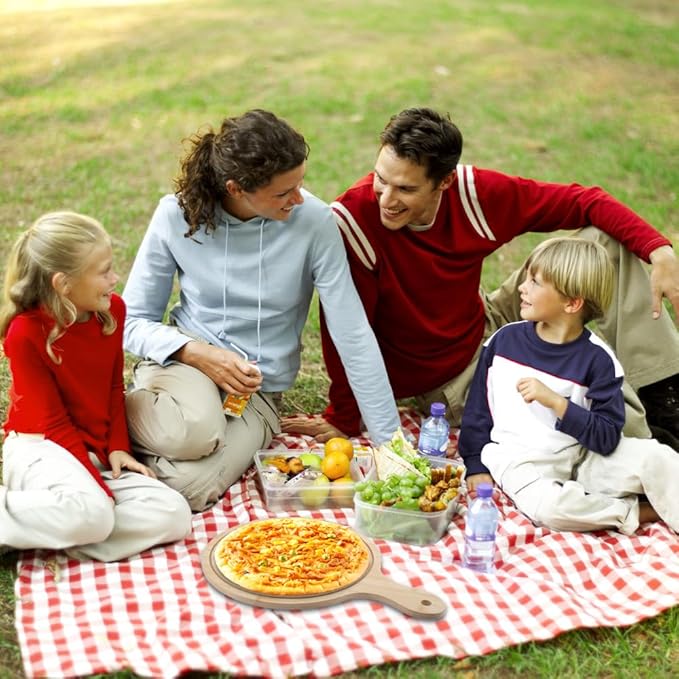 12 Inch Bamboo Pizza Peel, 2 Pack Bamboo Pizza Paddle Spatula, Multi-Purpose Natural Cutting Board with Handle, for Cheese Bread Fruit Vegetables, Round