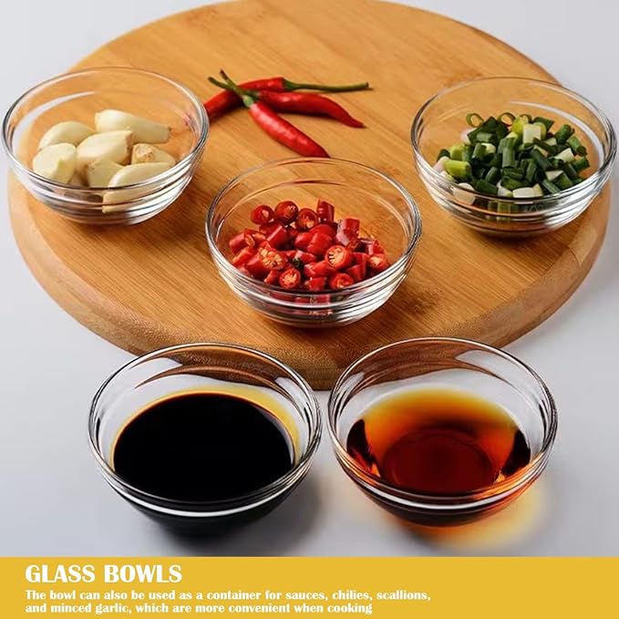 8Pcs Small Prep Mixing Bowls - 2.3x1.1 Inch Stackable Glass Serving Bowls for Kitchen Prep, Desserts, Dips, Salads, and Candy（6cm）
