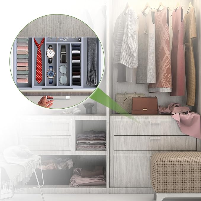 Pipishell Bamboo Expandable Drawer Organizer for Utensils Holder, Adjustable Cutlery Tray, Wood Drawer Dividers Organizer for Silverware, Flatware, Knives in Kitchen, Bedroom, Living Room(Grey)