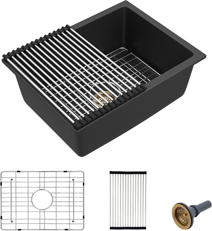 22"x17" Undermount Wet Bar Sink - Matte Black Granite Composite Quartz Classic Single Bowl Under Counter Small Kitchen Bar Prep RV Sink Basin