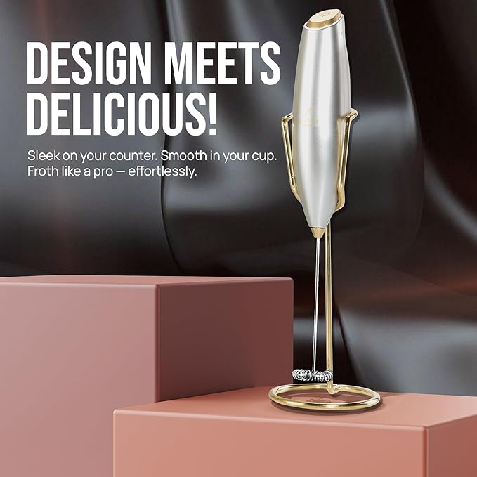 Zulay Kitchen Executive Series Luxury Gift Milk Frother with 4 Duracell Batteries – Handheld Electric Foam Maker for Coffee, Lattes & Hot Chocolate – Deluxe Finish, Ultimate Gift for Coffee Lovers