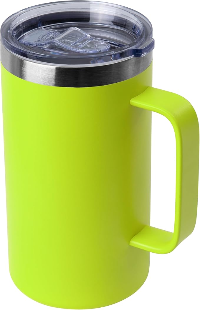 DOMICARE 24oz Mug with Handle and Lid, Stainless Steel Coffee Mug, Reusable Insulated Cup, Travel Mug with Handle, Double Wall Vacuum Coffee Tumbler for Men and Women, Light Green, Pack 1