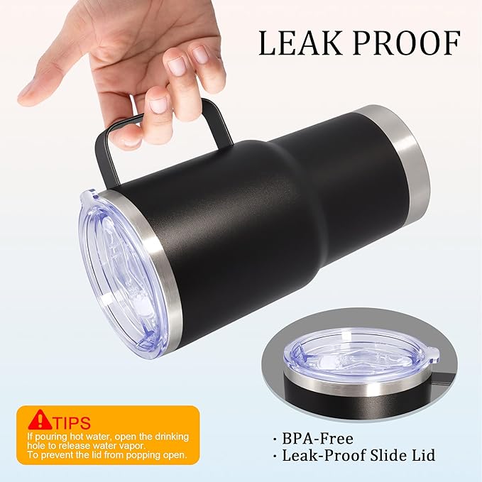 20 oz Tumbler with Handle and Lid, Stainless Steel Tumbler Insulated Travel Coffee Mug, Spill Proof Double Wall Vacuum Tumbler Cup Keep Drink Hot & Cold, Black, 12 Pack