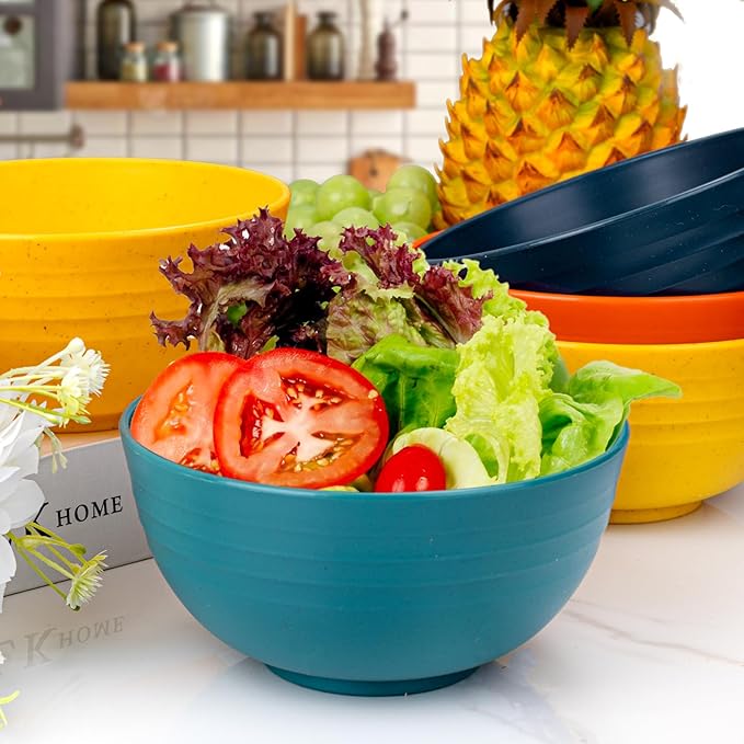 Supernal 32pcs Wheat Straw Dinnerware Sets,Plastic Plates and Bowls Sets for 8 Unbreakable Plates and Bowls Sets Dishwasher Safe Microwave Safe Fun Colors Perfect for Cooking Family Camping Picnics