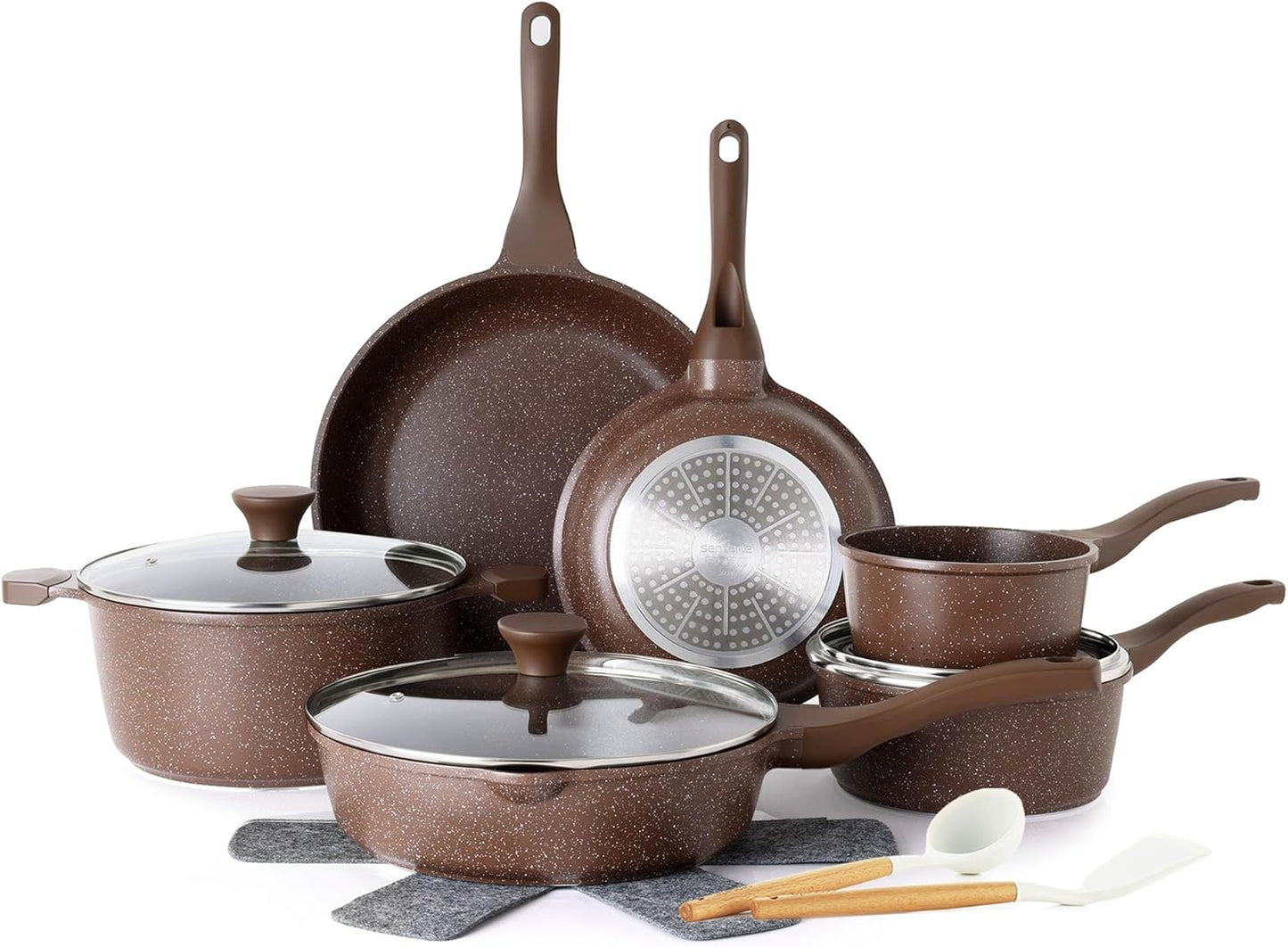 SENSARTE Nonstick Cookware Set 16-Piece, Healthy Pots and Pans Set, Non-stick Kitchen Cooking Set with Stay-Cool Handles, Silicone Utensils and Pot Protectors