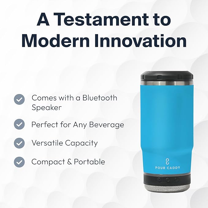 Chill & Brew, Insulated Can & Bottle Holder, Bluetooth Cup with Speaker, Fits 12 oz Cans, Skinny Cans, Most Bottles & Cold Drinks, Water Blue