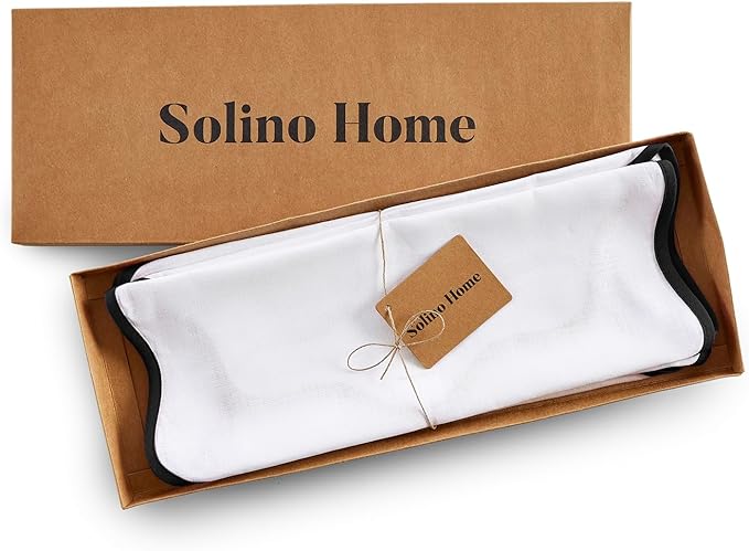 Solino Home Linen Scallop Cloth Placemats Set of 4-100% Pure Linen Black and White Round Placemats 16 Inch for Winter - Giselle Scallop Edge, Handcrafted and Machine Washable