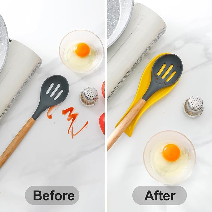 Ceramic Spoon Holder for Stove Top, Large Cooking Spoon Rest for Kitchen Counter, Hasense 8.7 Inch Utensil Rest for Spatula, Ladle and Tong, Microwave Safe, Yellow