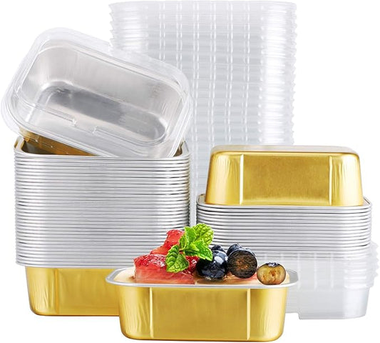 EUSOAR Baking Cups Aluminum Foil, 5.7oz 50pcs Reusable Cupcake Cups with Lids, Pie Ramekins, Creme Brulee Cup, Custard Cake Pudding Cup, Catering Party Favor-Gold