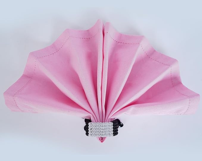 Blue Needles Set of 12 Hemstitch Linen Napkins 100% Cotton Blush Pink Cloth Dinner Napkins 18x18 inches, Soft, Reusable, Absorbent, Washable, Ideal for Fall Thanksgiving Events, Parties & Everyday Use