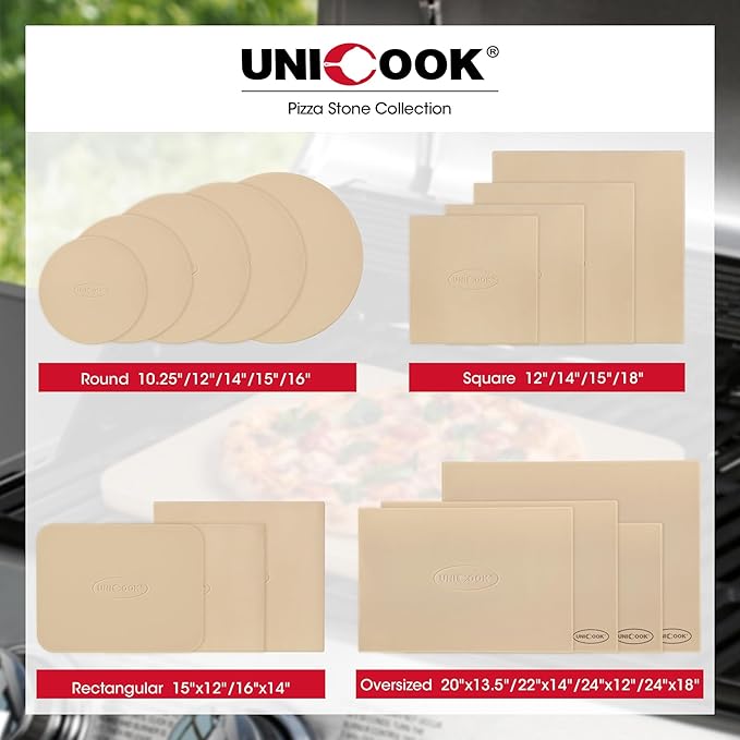 Unicook 14 Inch Round Pizza Stone, Heavy Duty Cordierite Baking Stone for Oven and Grill, Thermal Shock Resistant, Ideal for Baking Crispy Crust Pizzas, Bread, Pies and More, Includes Dough Scraper