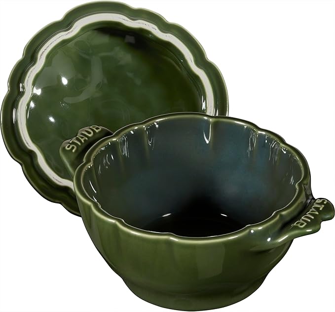 STAUB Ceramic Dutch Oven 16-oz Petite Artichoke Cocotte, Basil