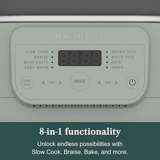 MAGNIFIQUE 6 Quart Multi-Cooker, with 8-in-1 Casserole Programmable Slow Cooker, Dutch Oven, Pasta, Nonstick, Oven Safe Pot to 500°F Olive