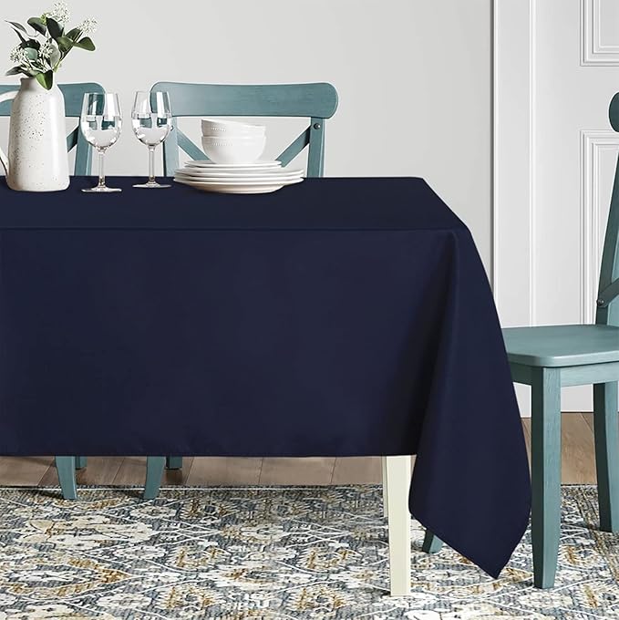 sancua Rectangle Tablecloth - 70 x 120 Inch - Stain and Wrinkle Resistant Washable Polyester Table Cloth, Decorative Fabric Table Cover for Dining Tables, Buffet Parties and Camping, Navy