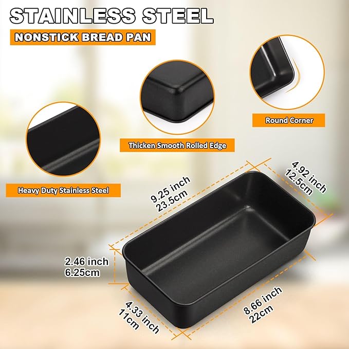 LIANYU 3 Pack Nonstick Loaf Bread Pan, 9x5 Inch Baking loaf Tin, Stainless Steel Meatloaf Pan Tin for Baking Banana Sandwich Bread, Dishwasher Safe