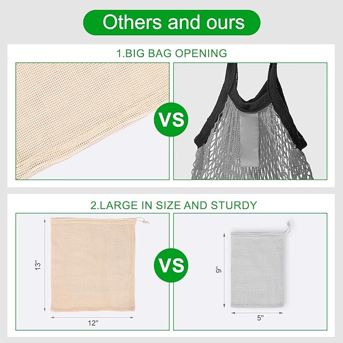 Reusable Bags Produce Bags Reusable Washable - Vegetable Bags, Grocery Bags, Cotton Mesh Bags for Farmers Market, Beach, and Refrigerator Storage Vegetables (7)