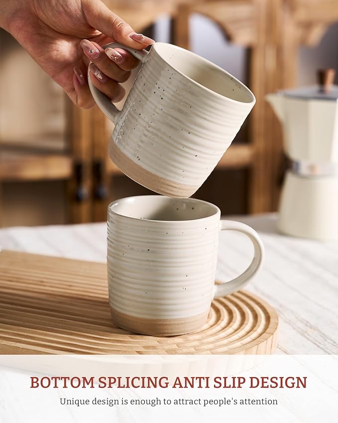 famiware Coffee Mugs Set of 6, 13 oz Mug Set, Ceramic Cup Set with Handle for Coffee, Tea, Cocoa, Milk, Constellation Series, Beige