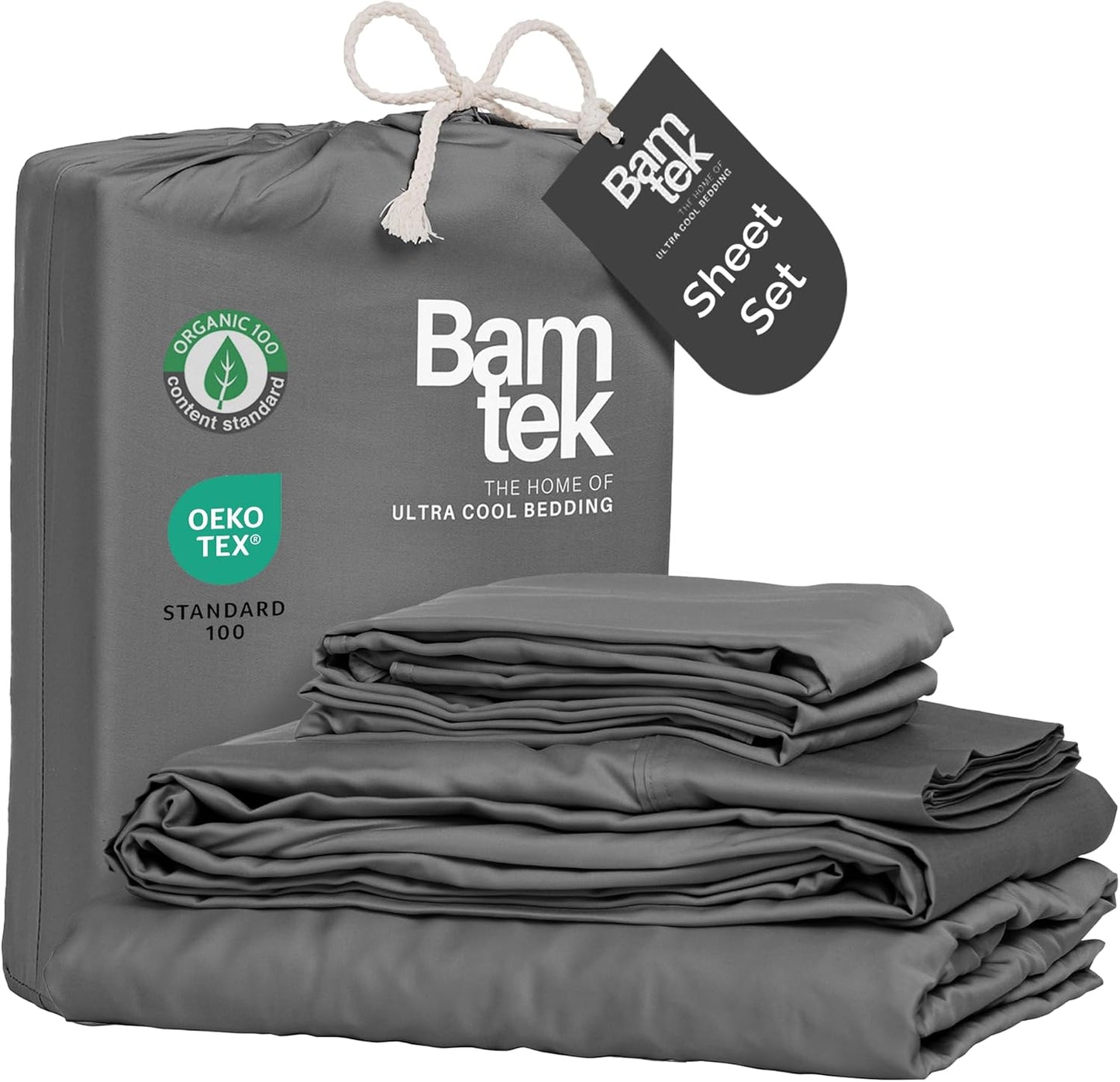 100% Viscose from Bamboo Sheets Queen Size, Super Soft Bedding Set, 4PC Cooling Sheets for Hot Sleepers, Vegan Silk Moisture Wicking, Organically Grown Bedsheet, Steel - 60" x 80"