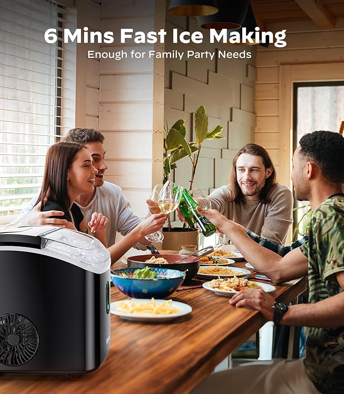 Silonn Nugget Ice Maker Countertop, Pellet Ice Machine with Self-Cleaning Function, Sonic Ice Maker Produces 33lbs of Chewable Ice in 24 Hours, Ideal for Home Kitchen and Office (Black)