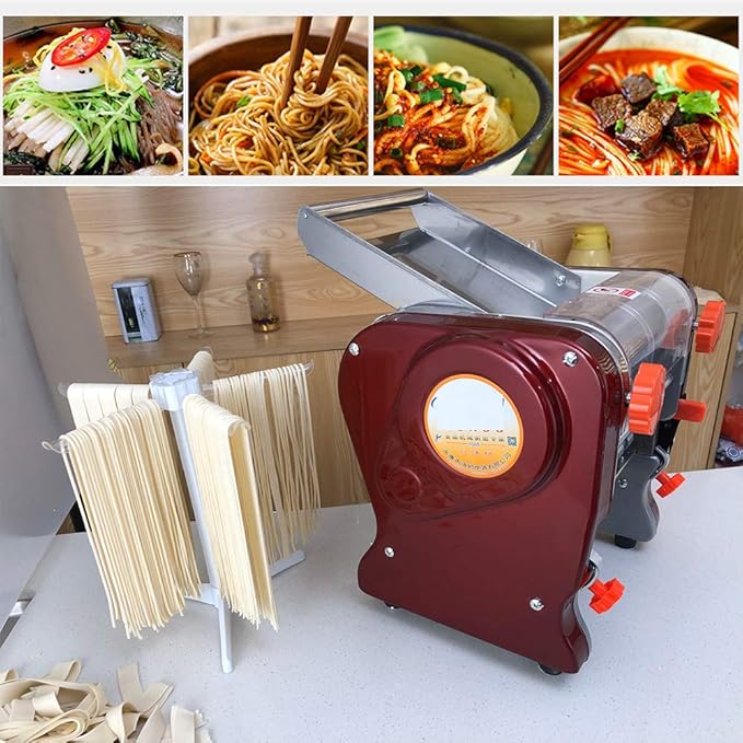 Pasta Making Machine,Electric Noodle&Dumpling Maker For Home/Commercial Use,Full Stainless Steel Dual Knife No Disassembled-3/9mm Width Noodle/0.3-5mm Thickness Dough-Auto Noodle Cutter.