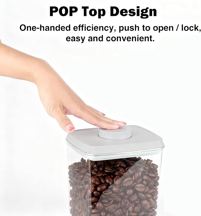 Large Pop Airtight Food Storage Containers Set with Lids, 4.2Qt Food Containers with Scoop, Kitchen Pantry Organization and Storage, BPA Free Stackable Cereal Container