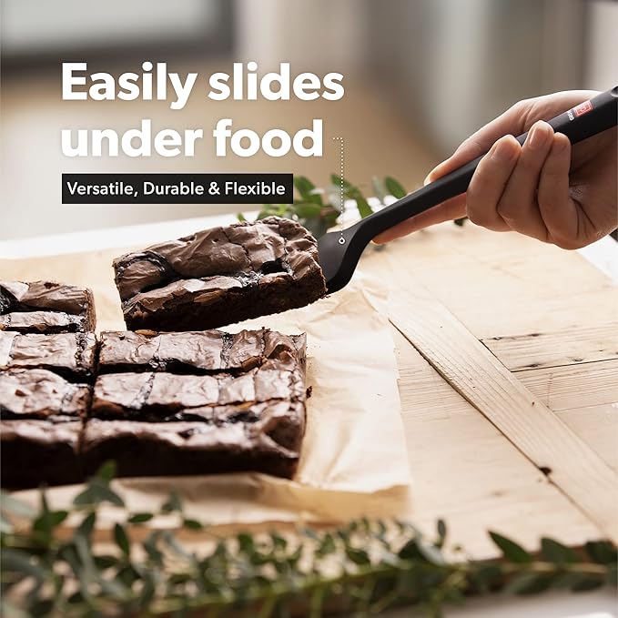 DI ORO Silicone Turner Spatula Set - Kitchen Spatulas for Nonstick Cookware - Cooking Utensils for Flipping Eggs & Pancakes - 600°F Heat-Resistant BPA Free Turners - Dishwasher Safe (2pc, Black)