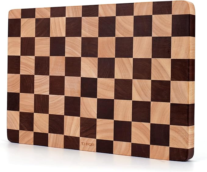 Wooden Cutting Board 15 x 10 in, Wood Checkerboard Chopping Board for Kitchen, Serving Tray Charcuterie Board for Meat, Fruit, Cheese, Bread