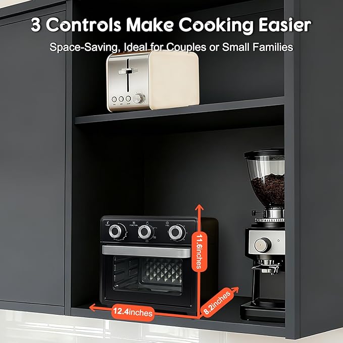 10QT Air Fryer Toaster Oven Combo, Air Fryer Oven with 5 in 1 Functions, 3 Knob Control & Visible Window, 3-Layer Cooking, Countertop Airfryers Ideal for small kitchen,Cooks 6 Toast slices at once