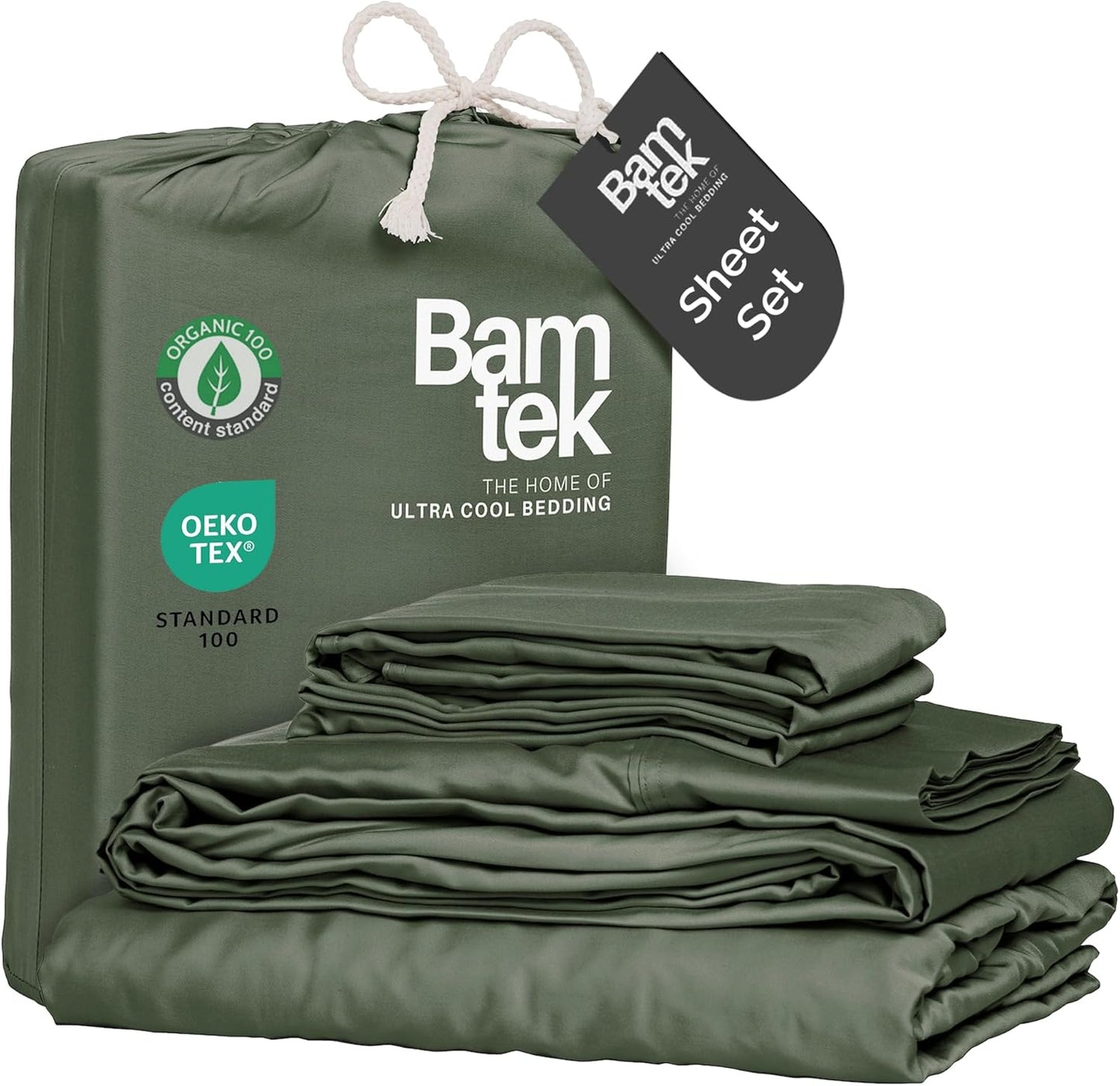 100% Viscose from Bamboo Sheets Full Size, Super Soft Bedding Set, 4PC Cooling Sheets for Hot Sleepers, Vegan Silk Moisture Wicking, Organically Grown Bedsheet, Moss - 54" x 75"