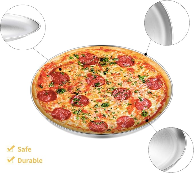 Pizza Pans, 12 inch Stainless Steel Pizza Tray, Round Pizza Dish Plate For Oven Baking, Healthy & Heavy Duty, Rust Free & Dishwasher Safe - 4 Pack