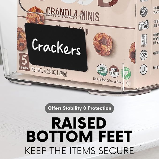 Clear Plastic Storage Bins with Labels and Marker, Perfect for Kitchen Organization or Pantry Organization and Storage, Medium Fridge Organizer and Cabinet Organizers Storage Bins