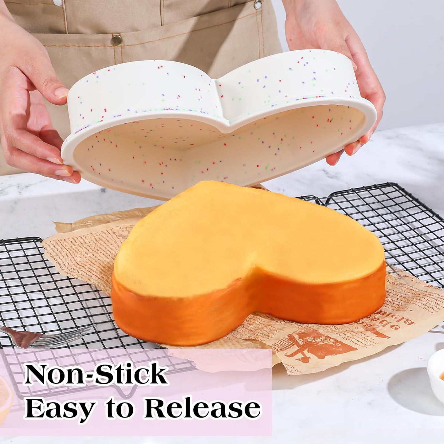 Silicone Heart Shaped Cake Pans with Metal Reinforced Frame, 10 Inch Heart Cake Pan, BPA Free Large Molds for Baking, Food Grade Silicone for Oven, Dishwasher （2 Pack)