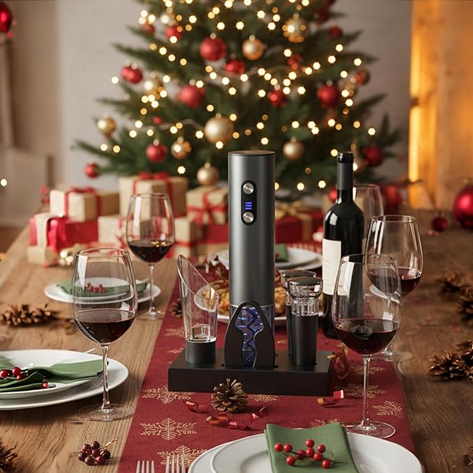 Rechargeable Electric Wine Opener Gift Set: Wine Opener, Aerator, Vacuum Stoppers & Foil Cutter - Wine Lovers Gifts for Women Men, Mom