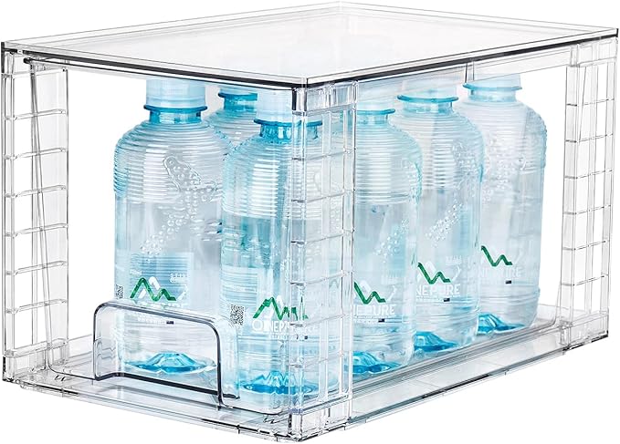 1Pack Large Stackable Kitchen Storage Drawers, Clear Foods Organizer Bins with Handles, Easily Assemble for Bathroom, Kitchen, Pantry, Cabinet, Closet(XL-Down Handle)