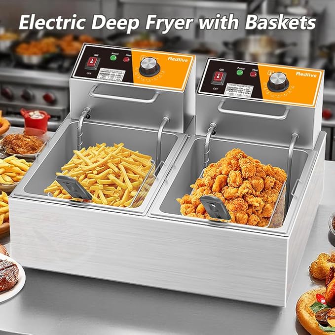 Electric Deep Fryer 20L/21QT Stainless Steel Large Capacity Commercial Fryer with Basket, 3400W 110V Countertop Deep Fryer for Home Kitchen and Restaurant Use withTemperature Control