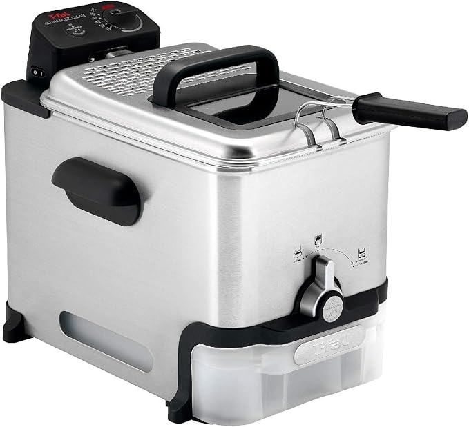 T-fal 3.5L Stainless Steel Deep Fryer with Basket for Home Use, 1700W, Deep Fryer with Oil Filtration, Temp Control, Digital Timer