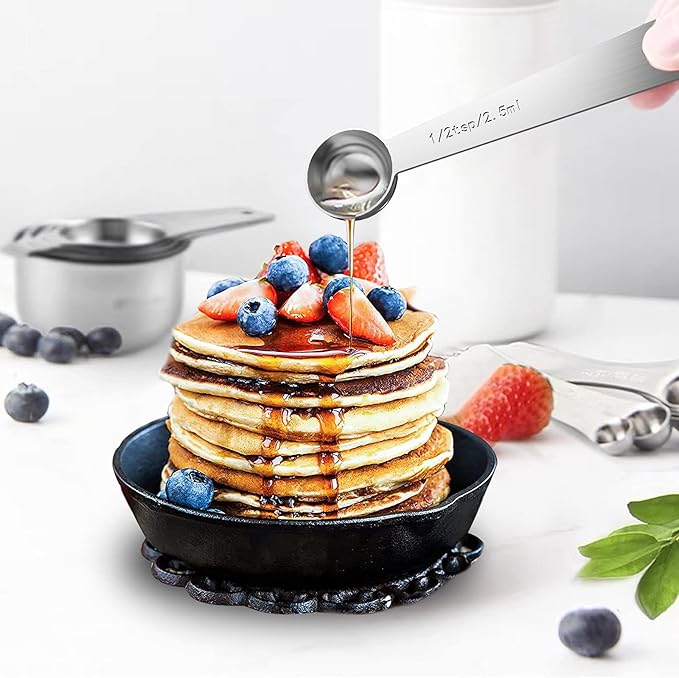 21 Pcs Stainless Steel Measuring Cups and Spoons Set, Wildone Stackable Metal Measuring Cups and Spoons for Cooking & Baking, Includes 7 Cups, 9 Spoons and 5 Mini Spoons