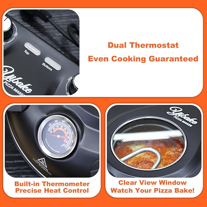 Stone Pizza Oven, 12'' Indoor Electric Pizza Maker, 1200W Countertop Pizza Maker Machine with Dual Temp Control, Crispy Crust Pizzas in Minutes, Black