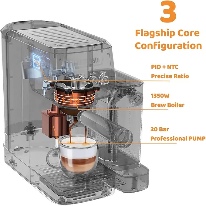 Cappuccino Machine 20 Bar, Professional Espresso Machines for Home and Office with Automatic Milk Frothering System, Barista Compact Latte Maker for Coffee Lovers, Stainless Steel-Blue